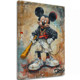 Ručno slikan slika na platnu s motivom Street Mickey na platnu u crno-belih nijansama, drska atmosfera, pop kultura i gradski život | Slika Street Mickey na platnu – glavna