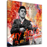 Pop art slika na platnu s motivom Say hello to my little friend, pejzaž u narandžasto-crvenih nijansama, filmski svet | Scarface slika na platnu Say hello to my little friend – glavna