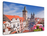 Klasičan slika na platnu s motivom GRAD PRAHA, Praha u belo-plavih nijansama, živahna atmosfera, gradski život, pogodan za kancelarije | Slika za zid GRAD PRAHA – glavna