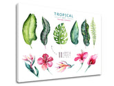 Pop art slika na platnu s motivom cveće, priroda u belo-ružičastih nijansama, sveža atmosfera, priroda i tropski raj, pogodan za dnevnog boravka | Slika za zid s textom Tropical set flamingo – proizvod