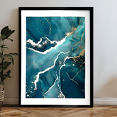 Moderan slika na platnu u tirkizno-zlatnih nijansama, elegantna atmosfera, priroda i luksuzan utisak | Poster za zid s EXTRA efektom - Marble of Sea – proizvod