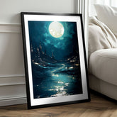 Moderan slika na platnu s motivom noćno nebo u crnih nijansama, tajanstvena atmosfera, samoća | Poster za zid s EXTRA efektom - Moonlit Waves – proizvod