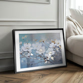 Moderan slika na platnu s motivom grane, lišće u krem-zlatnih nijansama, mirna atmosfera, priroda i prolećna atmosfera | Poster za zid s EXTRA efektom - Nordic Bloom – proizvod