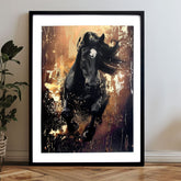 Moderan slika na platnu s motivom konj u crno-belih nijansama, dramatična atmosfera, snaga i priroda | Poster za zid s EXTRA efektom - Valkyrie's Ride – proizvod