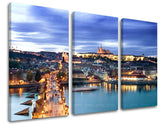 Klasičan slika na platnu s motivom PRAHA, arhitektura, mapa u belo-plavih nijansama, romantična atmosfera, gradski život, trodelna izvedba – glavna