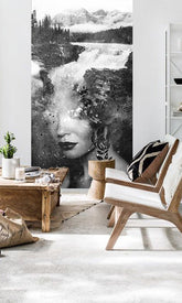 Moderan slika na platnu s motivom Zoya VERDI + lepak Besplatno, vodopad, planine, šuma, drveće u belo-crvenih nijansama, eterična atmosfera, pogodan za kuhinje – glavna
