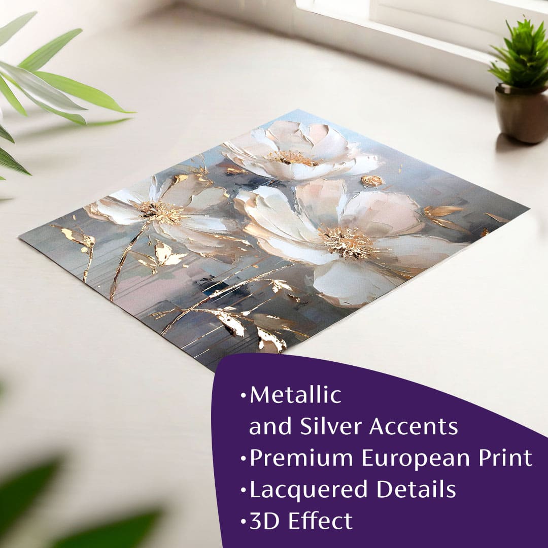 Moderan slika na platnu s motivom cvet, lišće u krem-zlatnih nijansama, elegantna atmosfera, priroda i luksuzan utisak | Poster za zid s EXTRA efektom - Golden Petals – glavna