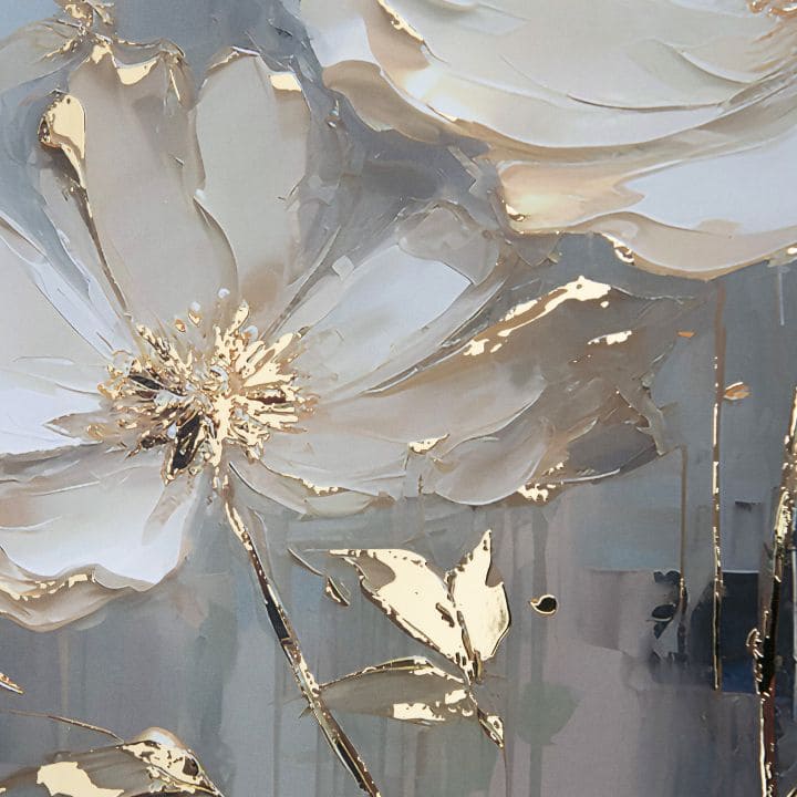 Moderan slika na platnu s motivom cvet, lišće u krem-zlatnih nijansama, elegantna atmosfera, priroda i luksuzan utisak | Poster za zid s EXTRA efektom - Golden Petals – proizvod, pogled 2