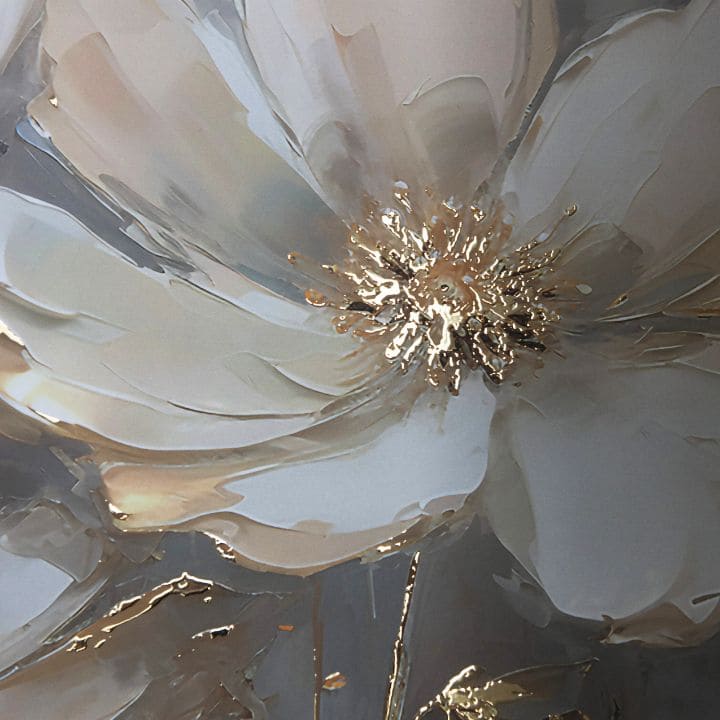 Moderan slika na platnu s motivom cvet, lišće u krem-zlatnih nijansama, elegantna atmosfera, priroda i luksuzan utisak | Poster za zid s EXTRA efektom - Golden Petals – proizvod, pogled 3