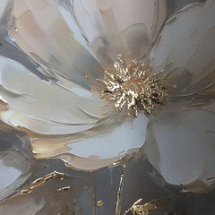 Moderan slika na platnu s motivom cvet, lišće u krem-zlatnih nijansama, elegantna atmosfera, priroda i luksuzan utisak | Poster za zid s EXTRA efektom - Golden Petals – proizvod, pogled 3