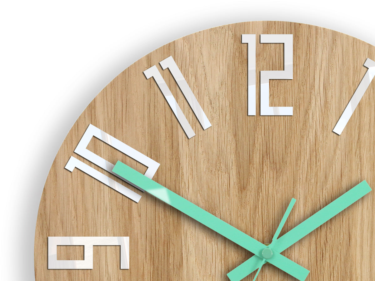 Drveni zidni sat SLIM Bela-Mentol