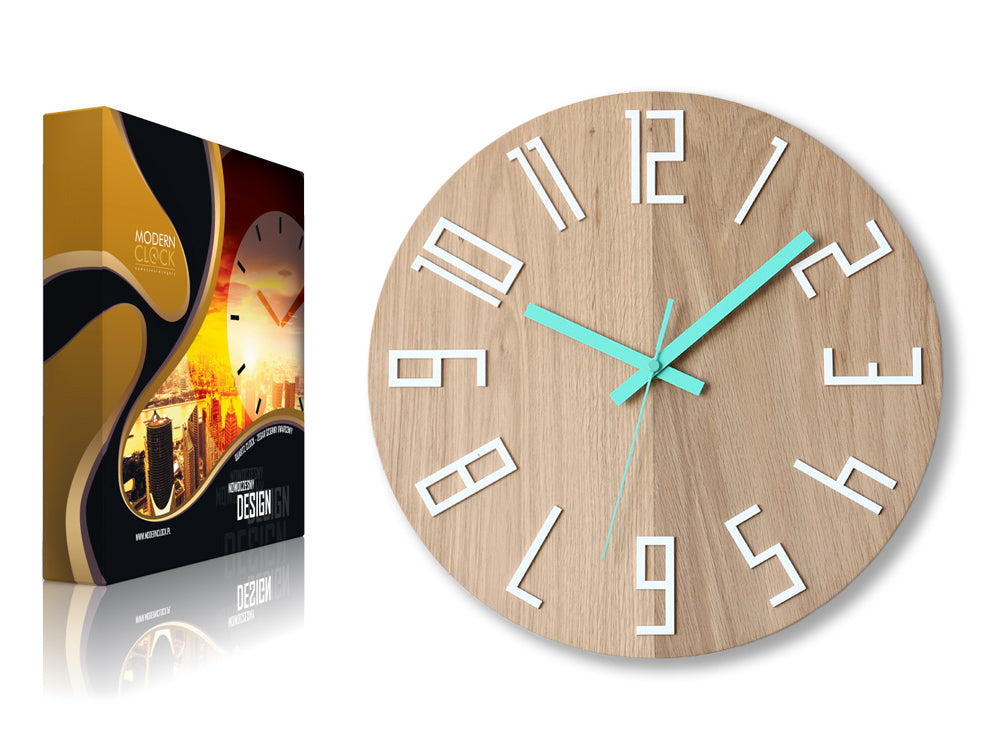 Drveni zidni sat SLIM Bela-Mentol