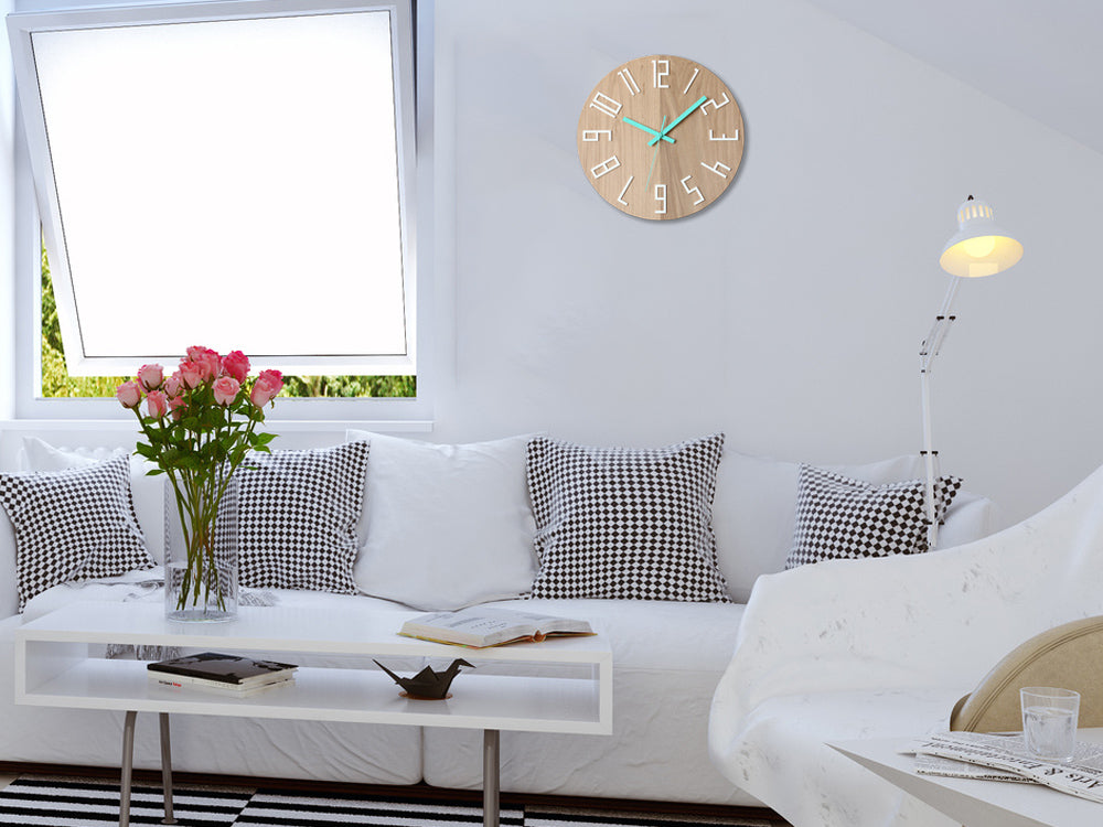 Drveni zidni sat SLIM Bela-Mentol