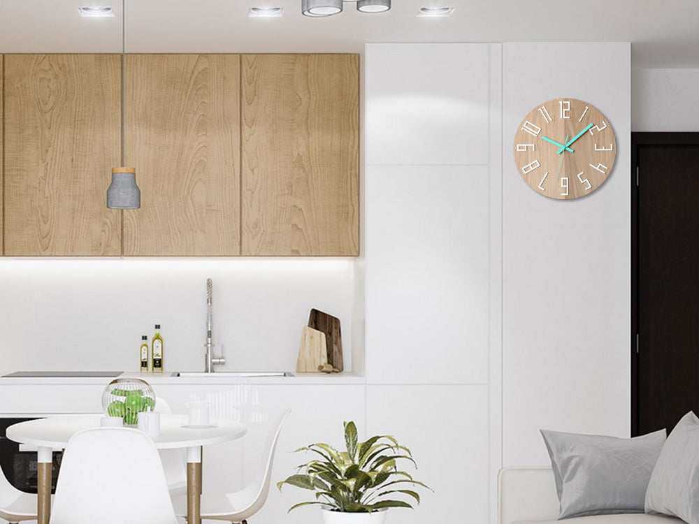 Drveni zidni sat SLIM Bela-Mentol