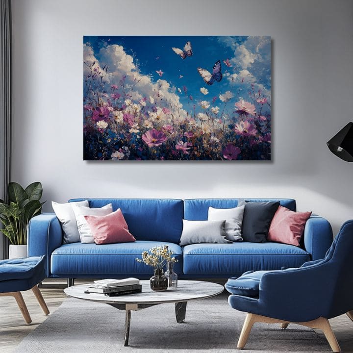 Slika leptira - letenje nad livadom