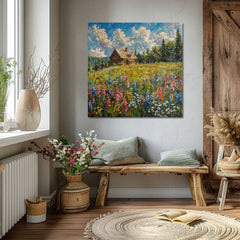 Slika pejzaža na platnu Leto kod bake