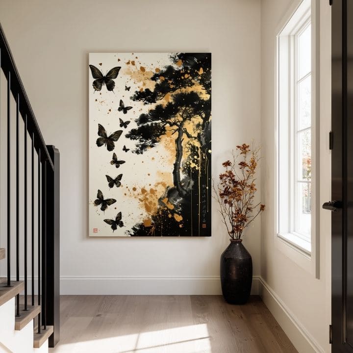 Slika na platnu Harmonija leptira - crno-zlatni dizajn