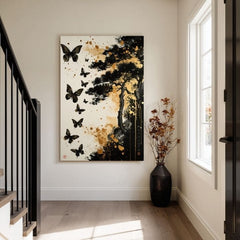 Slika na platnu Harmonija leptira - crno-zlatni dizajn