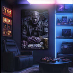 Moderan slika na platnu s motivom Thanos: Vládca nekonečna u ljubičasto-zlatnih nijansama, snaga i moć | Slika Thanos: Vládca nekonečna – proizvod