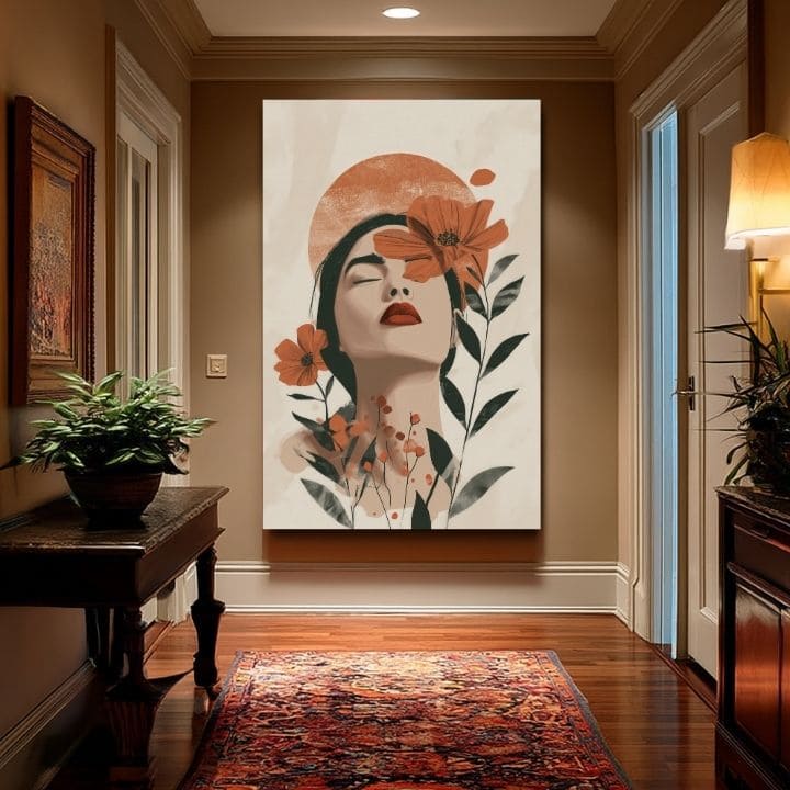 Moderan slika na platnu s motivom Blooming Soul, cveće, sunce, lišće u krem-narandžastih nijansama, mirna atmosfera, priroda i lepota | Slika Blooming Soul – proizvod, pogled 2