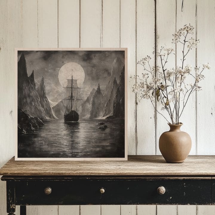 Slika na drvetu - Drakar pod mesecom