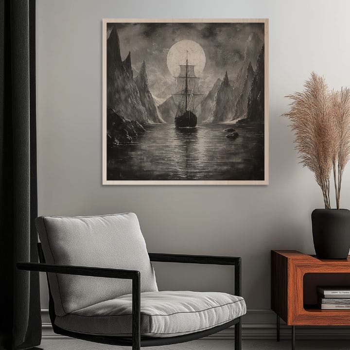 Slika na drvetu - Drakar pod mesecom