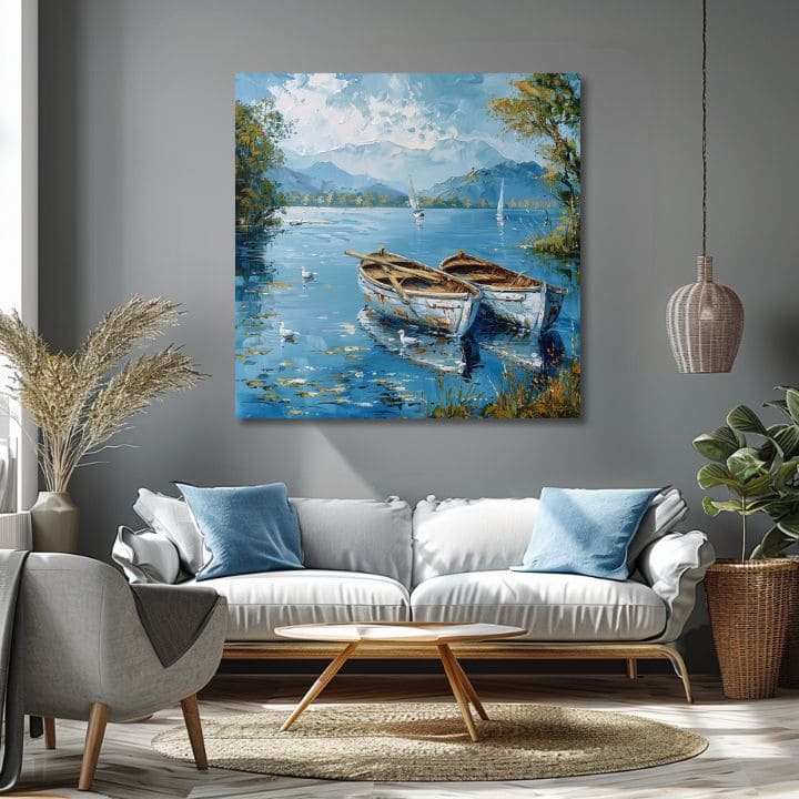 Pejzaž na platnu Pejzaž sa čamcima | Akrilni detalji