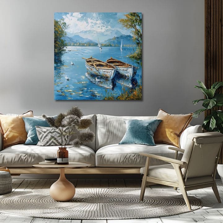 Pejzaž na platnu Pejzaž sa čamcima | Akrilni detalji
