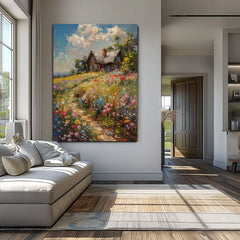 Slika na platnu Vikendica u polju cveća | Akrilni detalji
