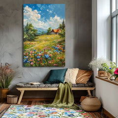 Pejzažna slika na platnu Vikendica u planini | Akrilni detalji