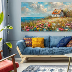 Slika pejzaža na platnu Seoska kuća u cveću | Akrilni detalji