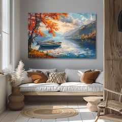 Pejzažna slika na platnu Jesenje lišće pored jezera | Akrilni detalji