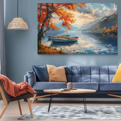 Pejzažna slika na platnu Jesenje lišće pored jezera | Akrilni detalji