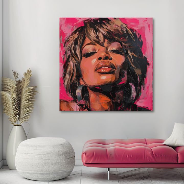 Ručno slikan slika na platnu s motivom Tina Turner - Kraljica rocku, slušalice u smeđih nijansama, čulna atmosfera, lepota | Slika Tina Turner - Kraljica rocku – proizvod