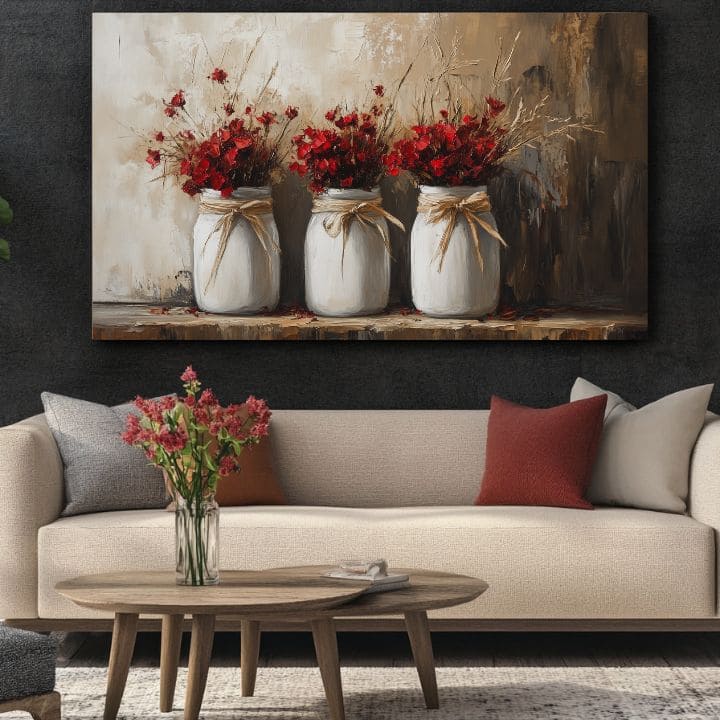 Rustično slikarstvo | Divlje cveće u vazi | 100% originalna akrilna slika