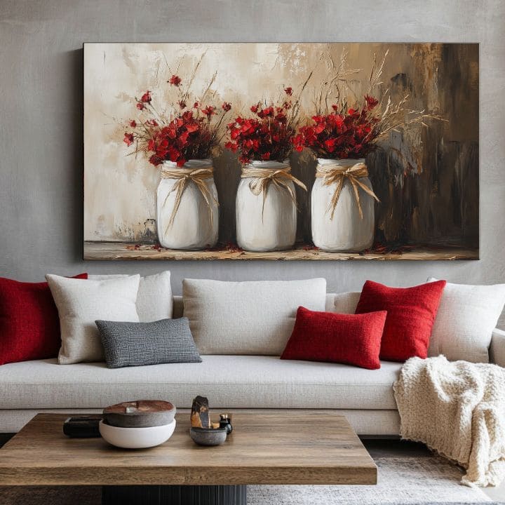 Rustično slikarstvo | Divlje cveće u vazi | 100% originalna akrilna slika