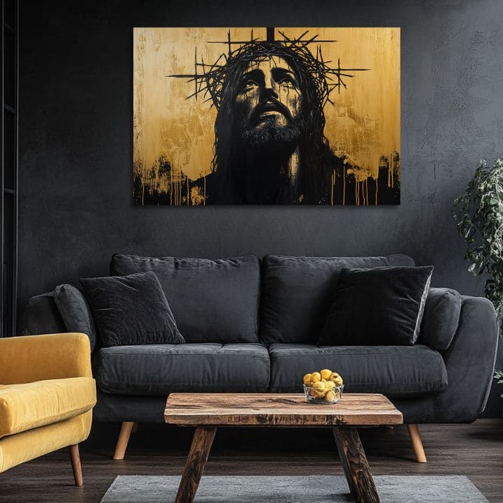 Stradajući Isus | Oslikana akrilom i zlatnim listićima