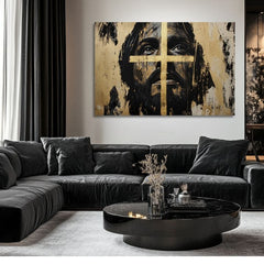 Isus Spasitelj sa zlatnim krstom | Oslikana akrilom i zlatnim listićima