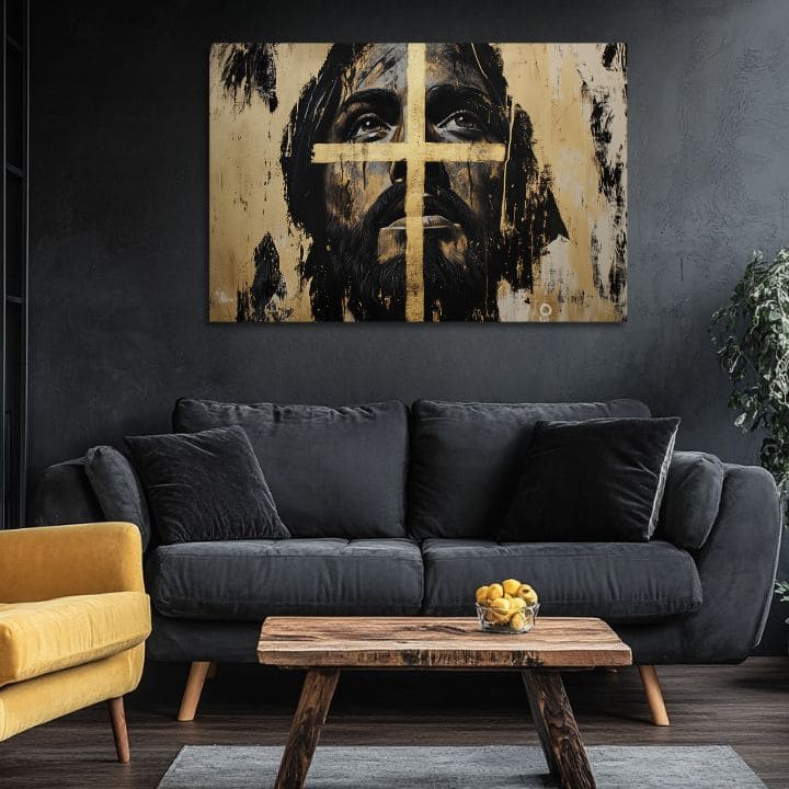 Isus Spasitelj sa zlatnim krstom | Oslikana akrilom i zlatnim listićima