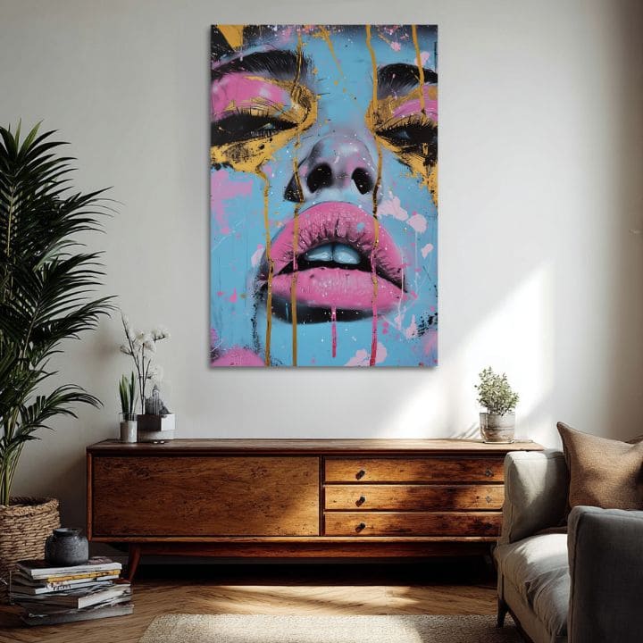 Slika NEON LIPS na platnu | Oslikana struktura