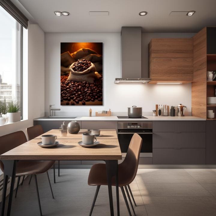 Moderan slika na platnu s motivom Kávová Blaženosť, mapa u bež-smeđih nijansama, topla atmosfera, pogodan za kuhinje | Kafa slike za kuhinje Kávová Blaženosť – proizvod