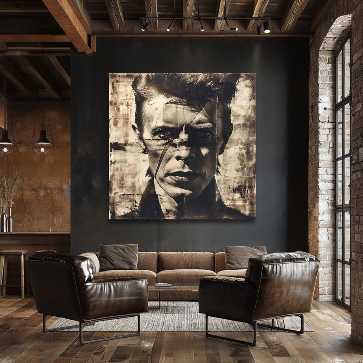 Moderan slika na platnu u smeđe-belih nijansama, muzička istorija i ikonografija | David Bowie slika na platnu - Nelútostný pogled – proizvod