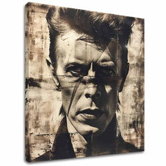 Moderan slika na platnu u smeđe-belih nijansama, muzička istorija i ikonografija | David Bowie slika na platnu - Nelútostný pogled – glavna