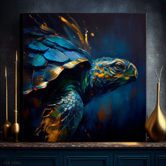 Pop art slika na platnu s motivom PREMIUM ART - Green Turtle Odyssey, okean, pejzaž, priroda u plavo-zlatnih nijansama, mirna atmosfera, pogodan za dnevnog boravka – proizvod