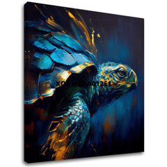 Pop art slika na platnu s motivom PREMIUM ART - Green Turtle Odyssey, okean, pejzaž, priroda u plavo-zlatnih nijansama, mirna atmosfera, pogodan za dnevnog boravka – glavna