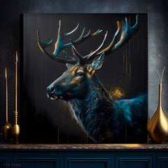 Art deko slika na platnu s motivom PREMIUM ART - Peaceful Forest Guardian, jelen u plavo-zlatnih nijansama, veličanstvena atmosfera, pogodan za radne sobe – proizvod, pogled 2