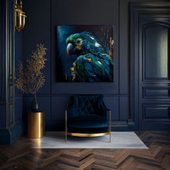 Pop art slika na platnu s motivom PREMIUM ART - Rainbow Feathers in Flight, ptica u plavo-zelenih nijansama, dramatična atmosfera, pogodan za radne sobe – proizvod, pogled 2