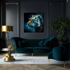 Art deko slika na platnu s motivom PREMIUM ART - Tiger's Mighty Spirit, tigar u plavo-narandžastih nijansama, intenzivna atmosfera, pogodan za kancelarije – proizvod, pogled 3