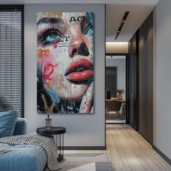 Art deko slika na platnu s motivom žena, lice, ljudi u belo-plavih nijansama, drska atmosfera, gradski život i lepota, pogodan za kancelarije | Elegantan slika žene Farby ulice – proizvod