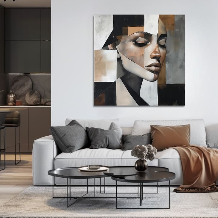Art deko slika na platnu s motivom žena, lice, portret, ljudi u belo-bežih nijansama, mirna atmosfera, pogodan za dnevnog boravka | Elegantan slika žene Magická dokonalosť – proizvod
